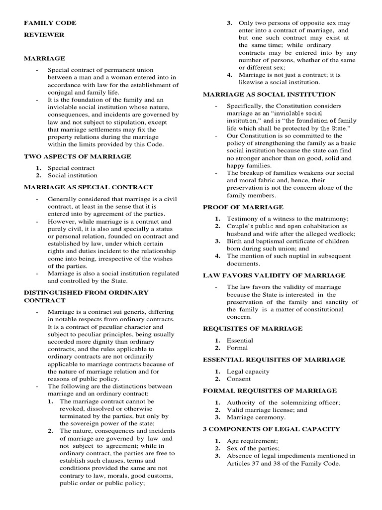 Family Code: Marriage Overview | PDF | Marriage License | Marriage