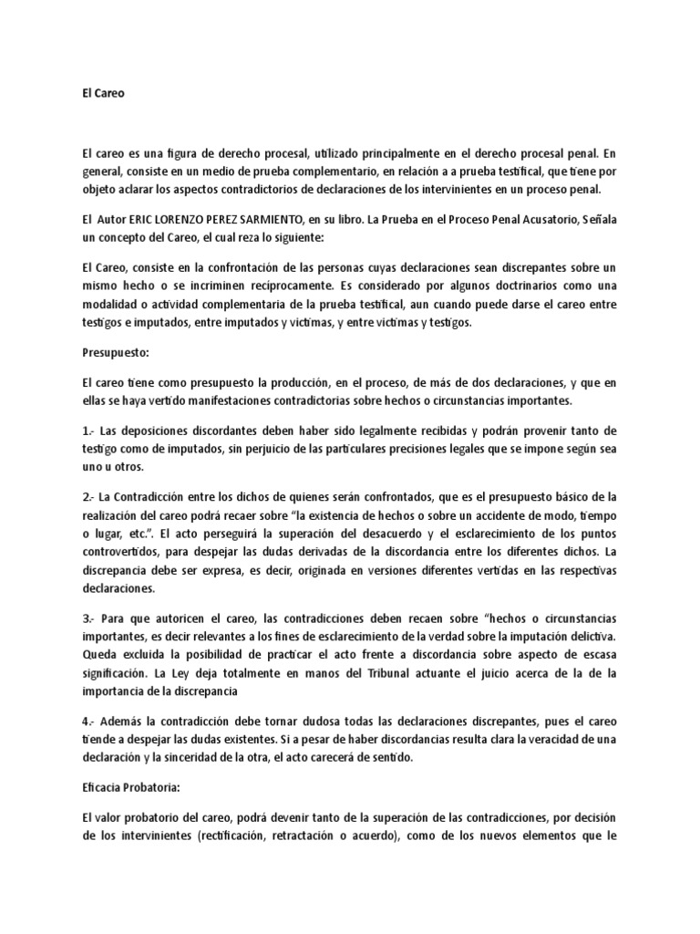 Careo en el Proceso Penal: Conceptos Clave | PDF | Procedimiento ...