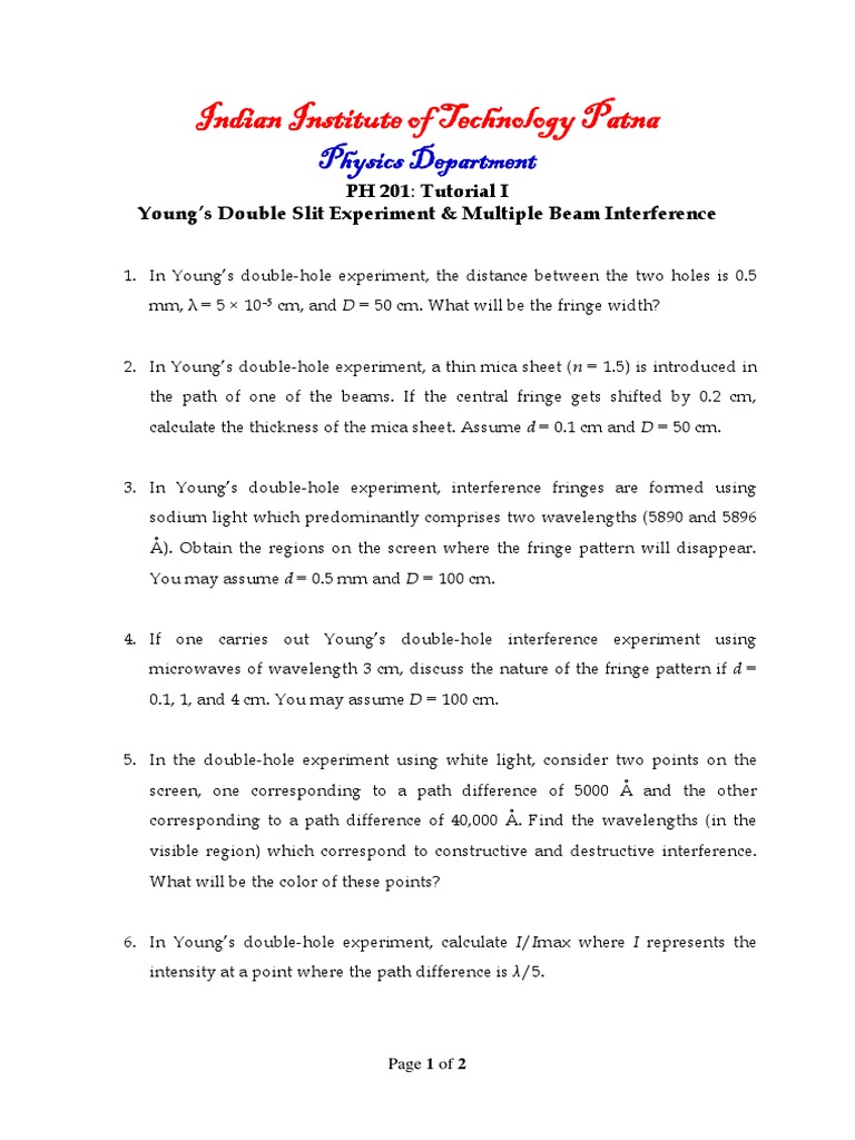 Tutorial I Interference 28 01 19 1 Pdf Wavelength Interferometry