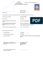 Form 9 Form of Application For The Renewal of Driving (See Rule 18 (1) )