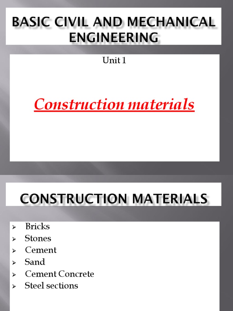 Unit I Construction Materials Presentation | PDF | Mortar (Masonry ...