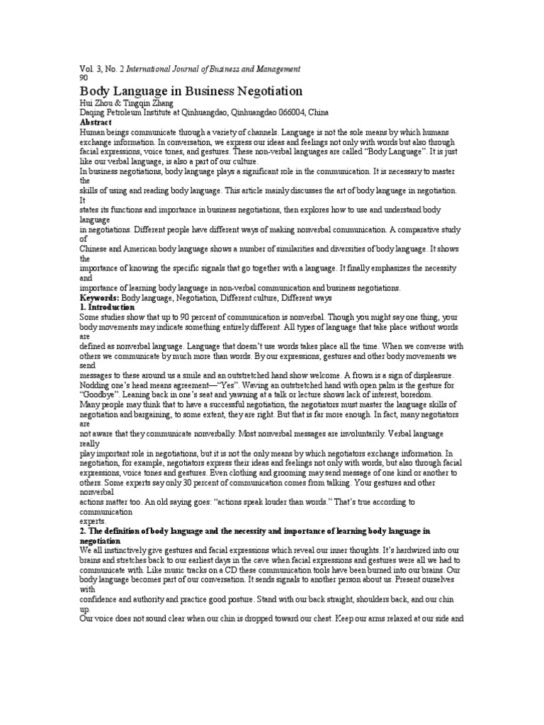 Body Language in Business Negotiation | PDF | Body Language | Nonverbal ...