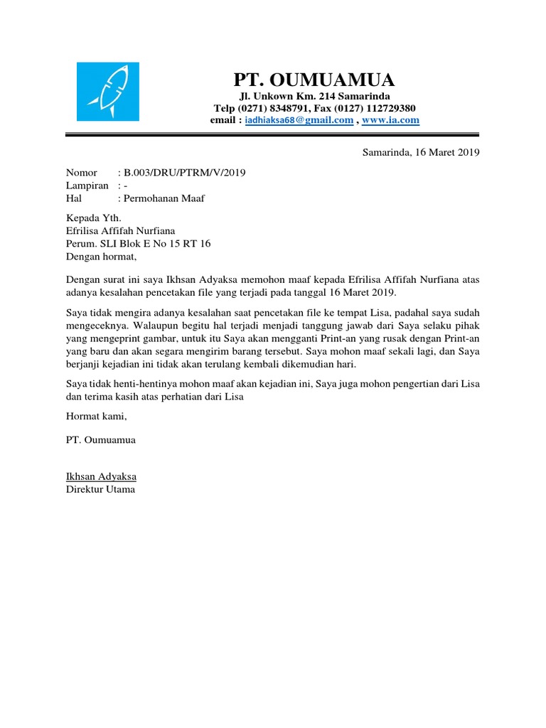 Contoh Surat Permohonan Maafdocx