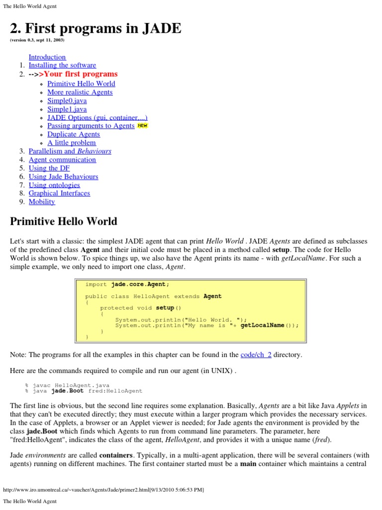 The Hello World Agent | PDF | Java (Programming Language) | Parameter ...