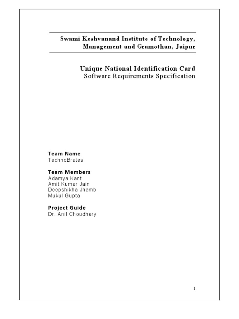 Unique National ID Card Software Specs | PDF | Biometrics | Fingerprint
