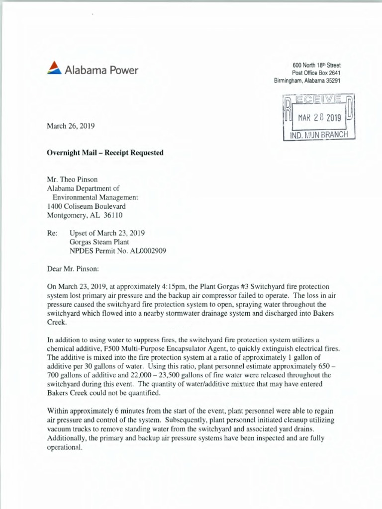 Alabama Power Letter To ADEM 32819 PDF Nature