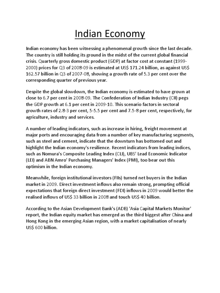Assignment On INDIAN Economy PDF Economy Of India Economic Growth