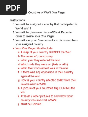country one pager instructions