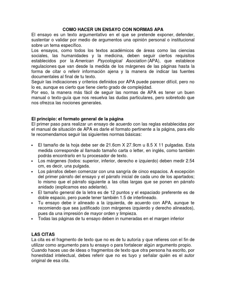 Como Hacer Un Ensayo Con Normas Apa PDF Ensayos Bibliografía