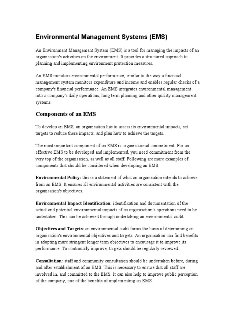 Environmental Management Systems (EMS) : Components of An EMS | PDF ...