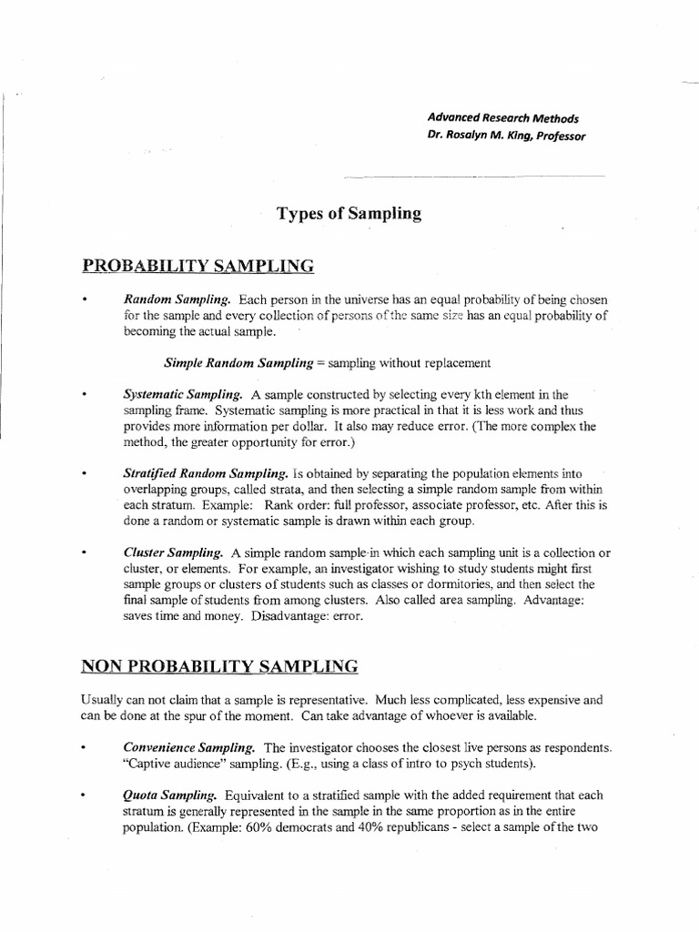 Types of Sampling PDF PDF Sampling (Statistics) Probability And