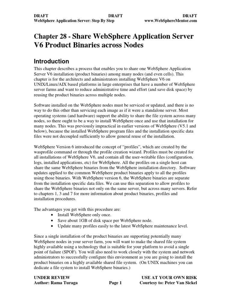 Share Websphere Application Server V6 Product Binaries Across Nodes ...