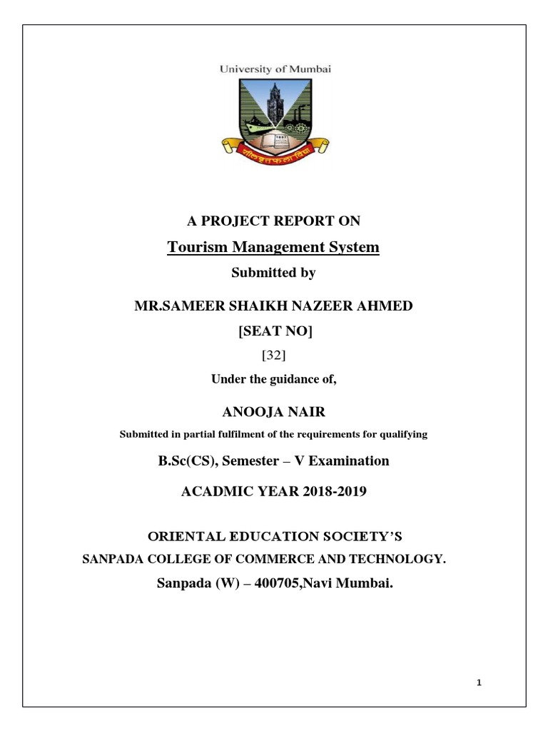 Tourism Management System Project Report | PDF | Tourism | Software