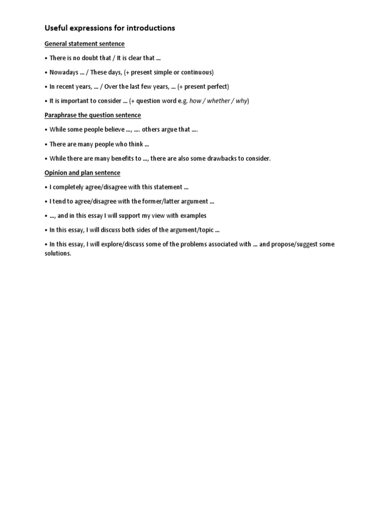 Essential Introductory Expressions for Essays | PDF | Essays | Argument