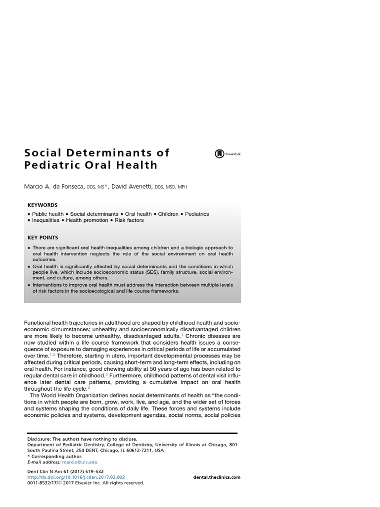 Pediatric Oral Health and Social Factors | PDF | Dentistry ...