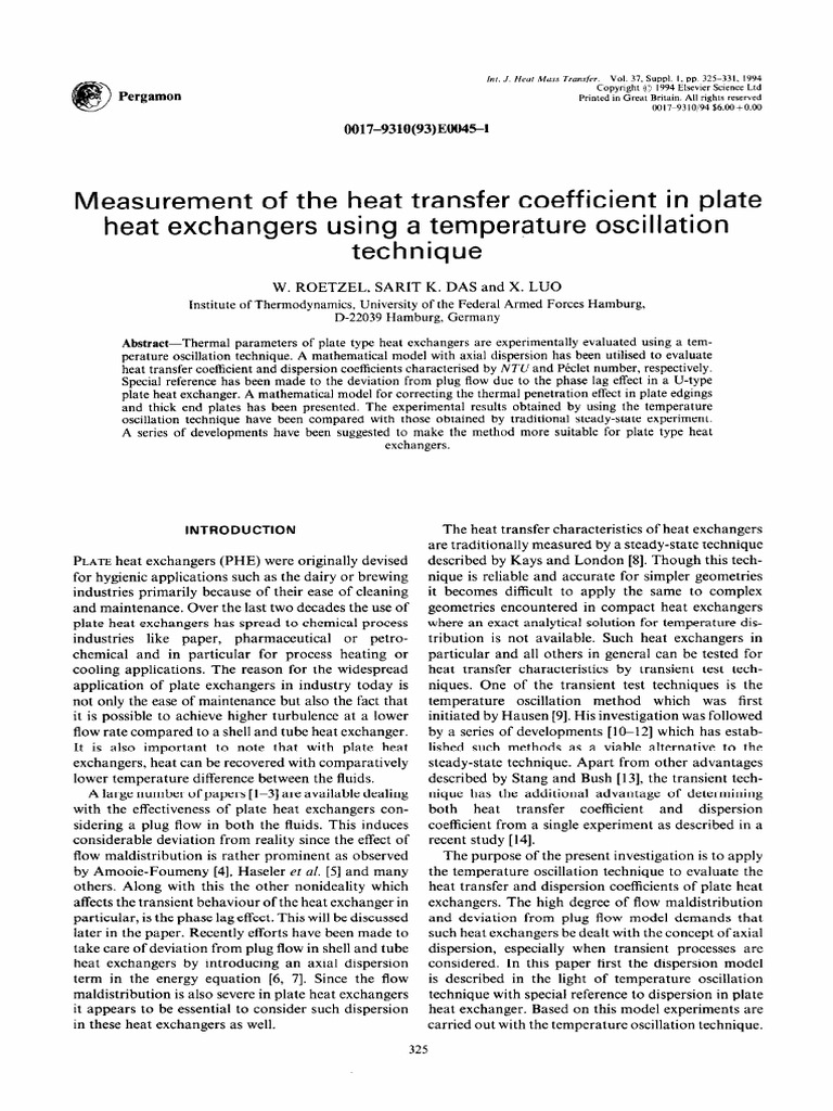 Measurement of The Heat Transfer Coefficient in Plate Heat Exchangers ...