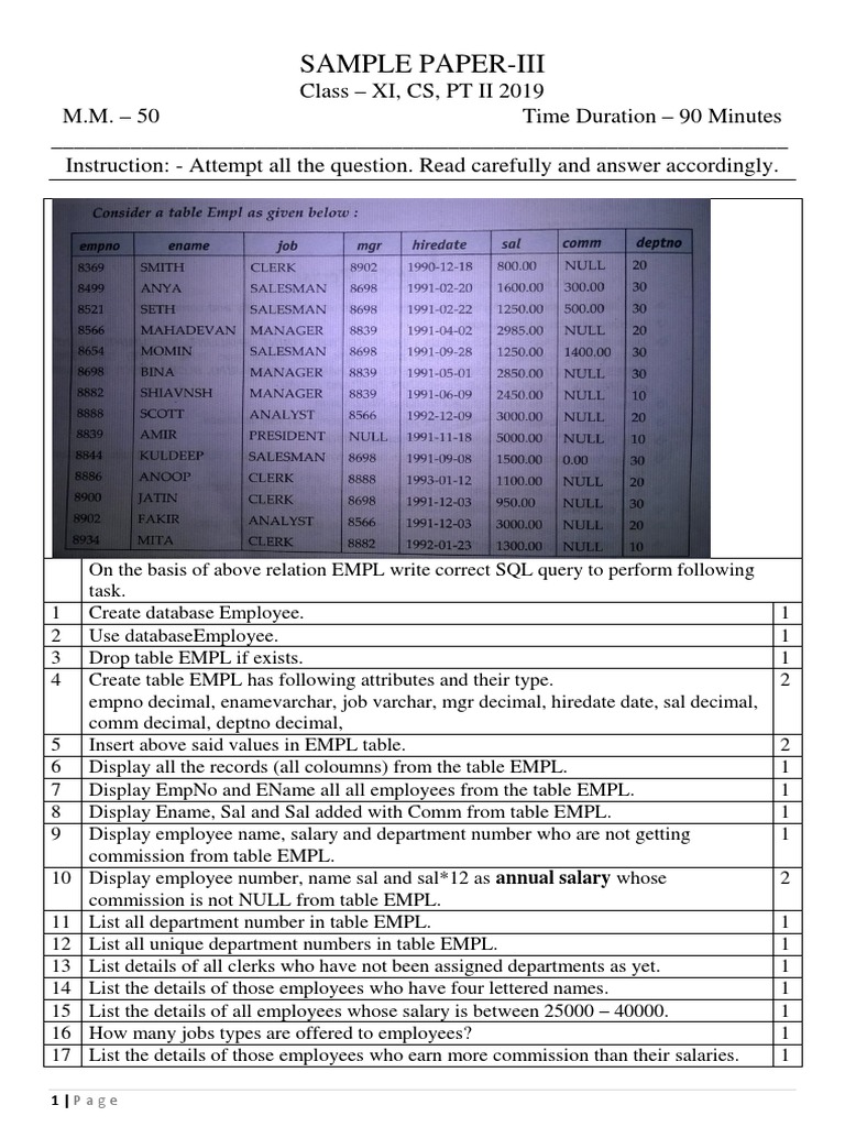 SQL Query Exercises for Class XI | PDF | Information Retrieval ...