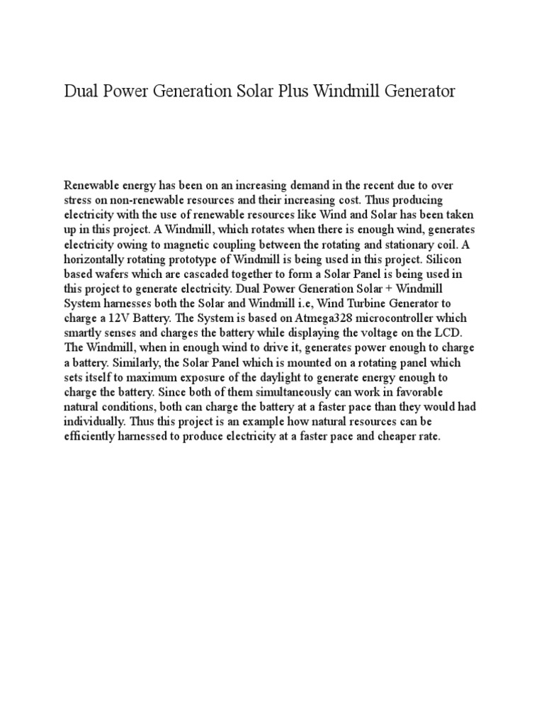 Dual Power Generation Solar Plus Windmill Generator | PDF