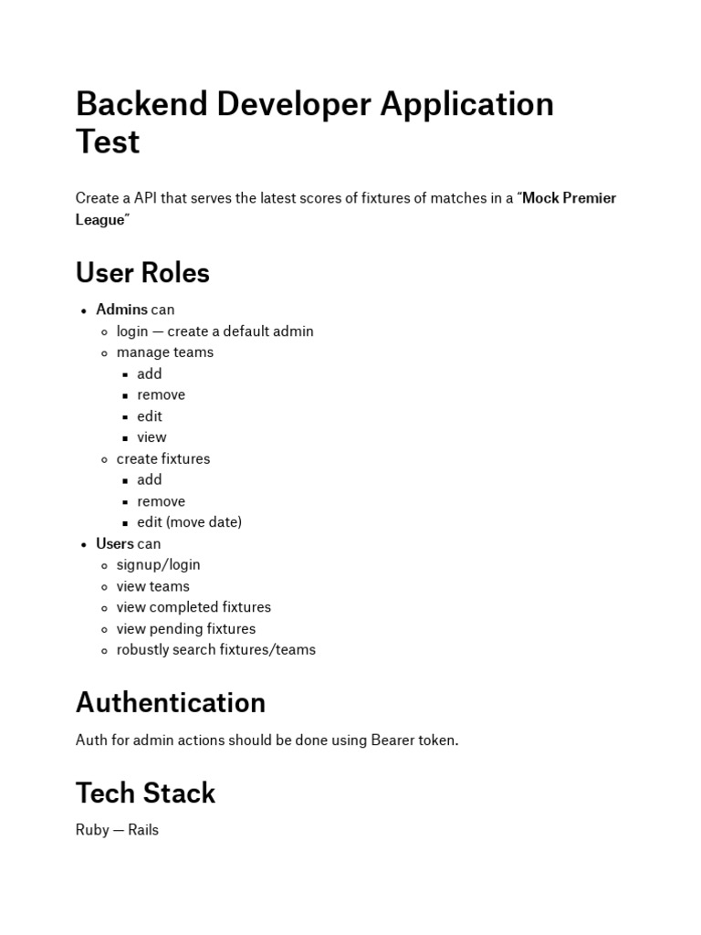 Backend Developer Test for API Creation | PDF | Technology & Engineering