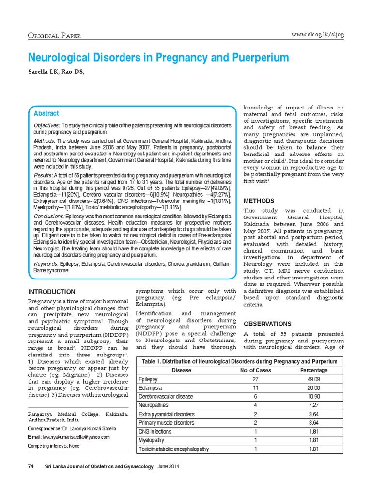Neurological Disorders in Pregnancy and Puerperium: Methods | PDF ...