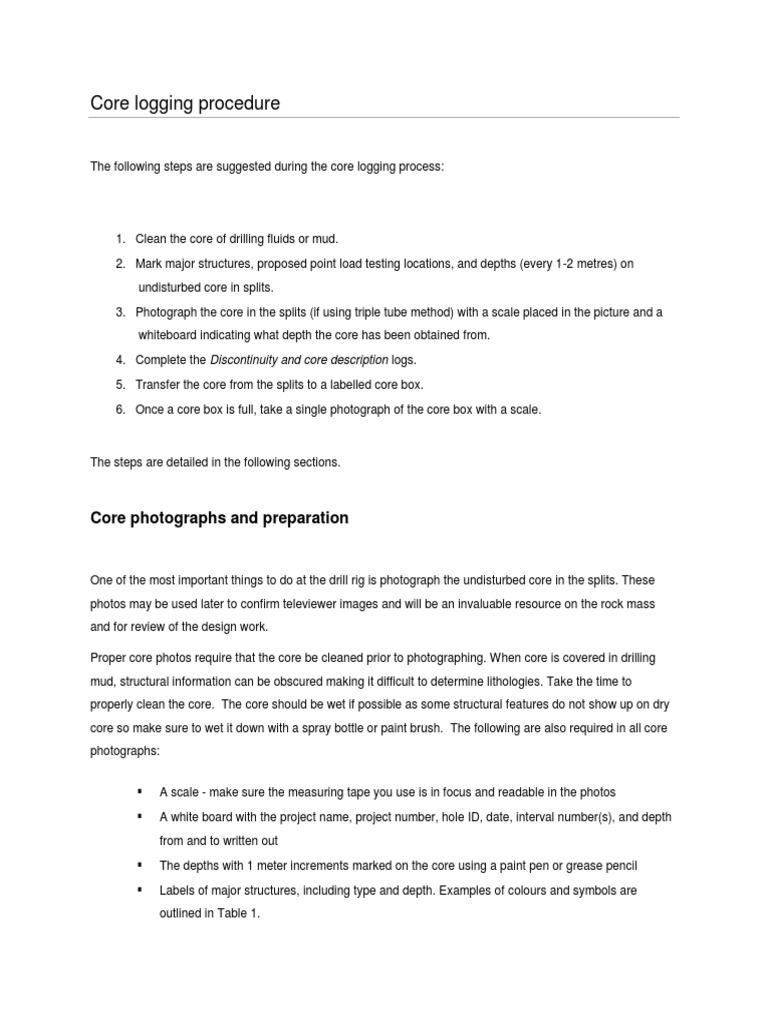 Core Logging Procedure Guide | PDF | Clastic Rock | Sedimentary Rock