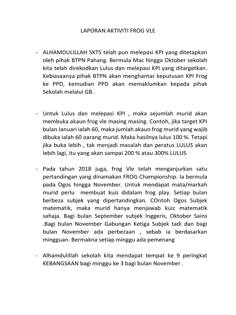 Laporan Aktiviti Frog Vle Pdf