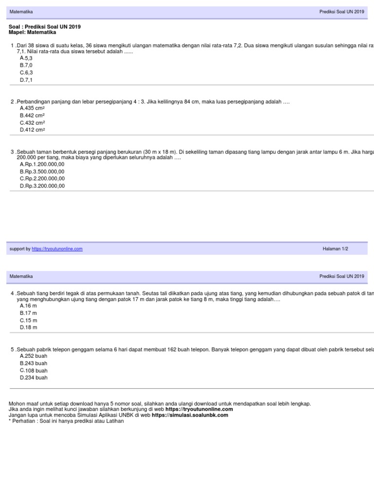Bocoran Soal Un Matematika Smp 2019 Pak Anang Blogspot Com