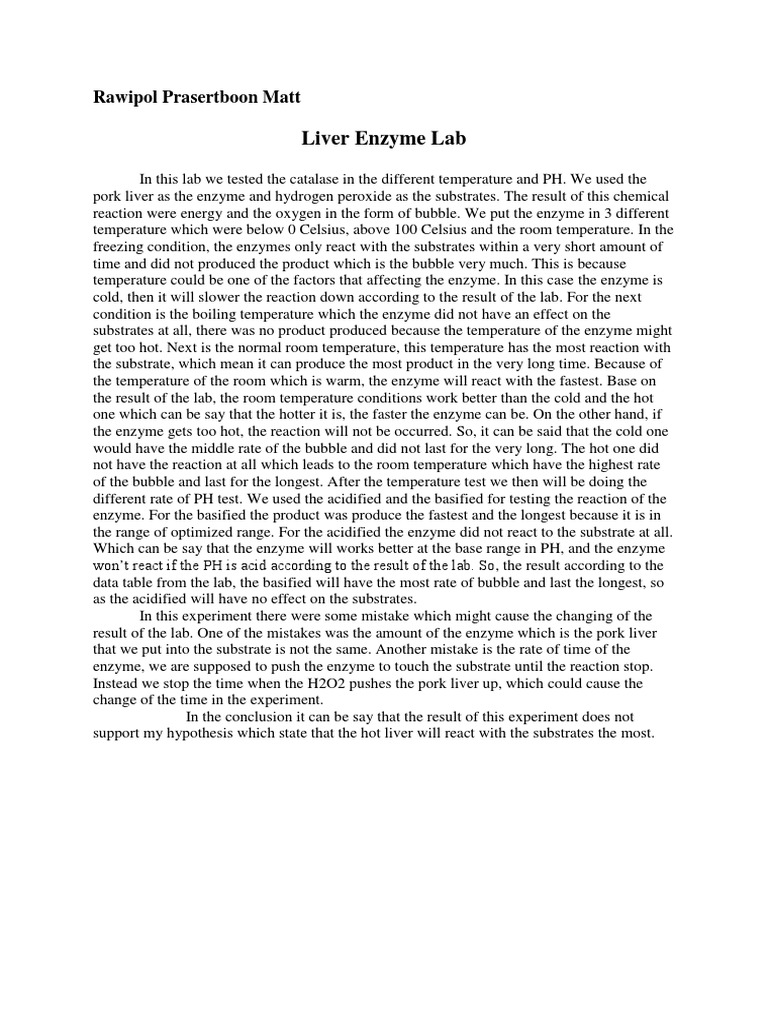 Liver Enzyme Lab PDF Substrate (Chemistry) Enzyme