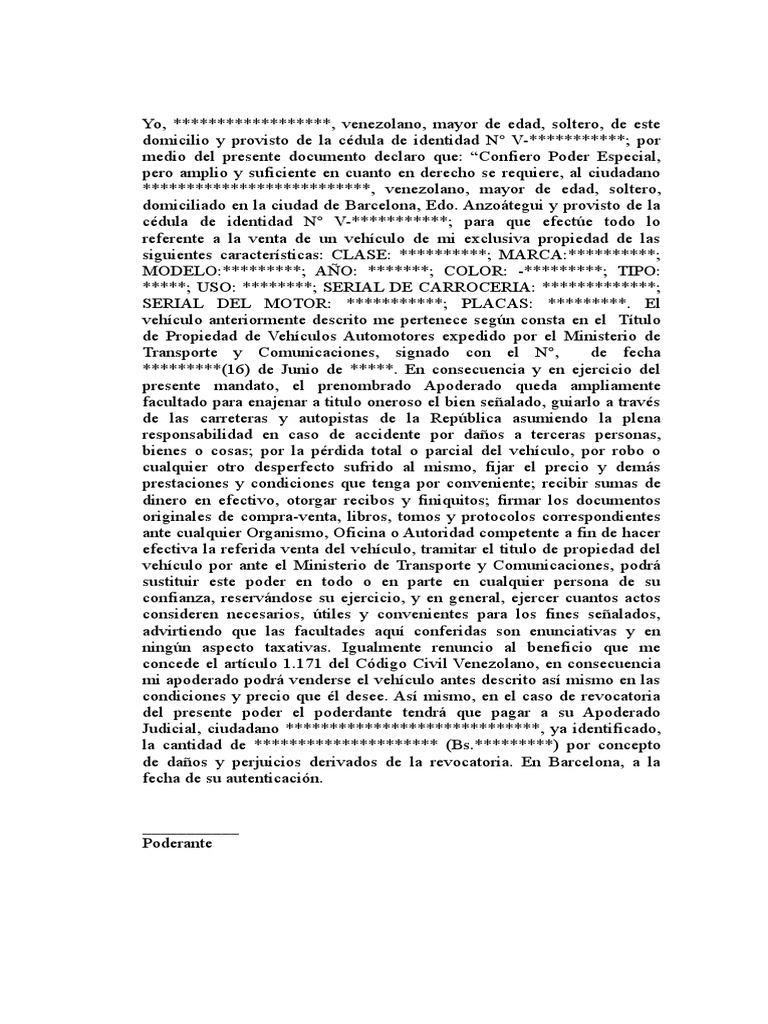 Poder Especial para Venta de Vehículo | PDF | Justicia | Crimen y violencia