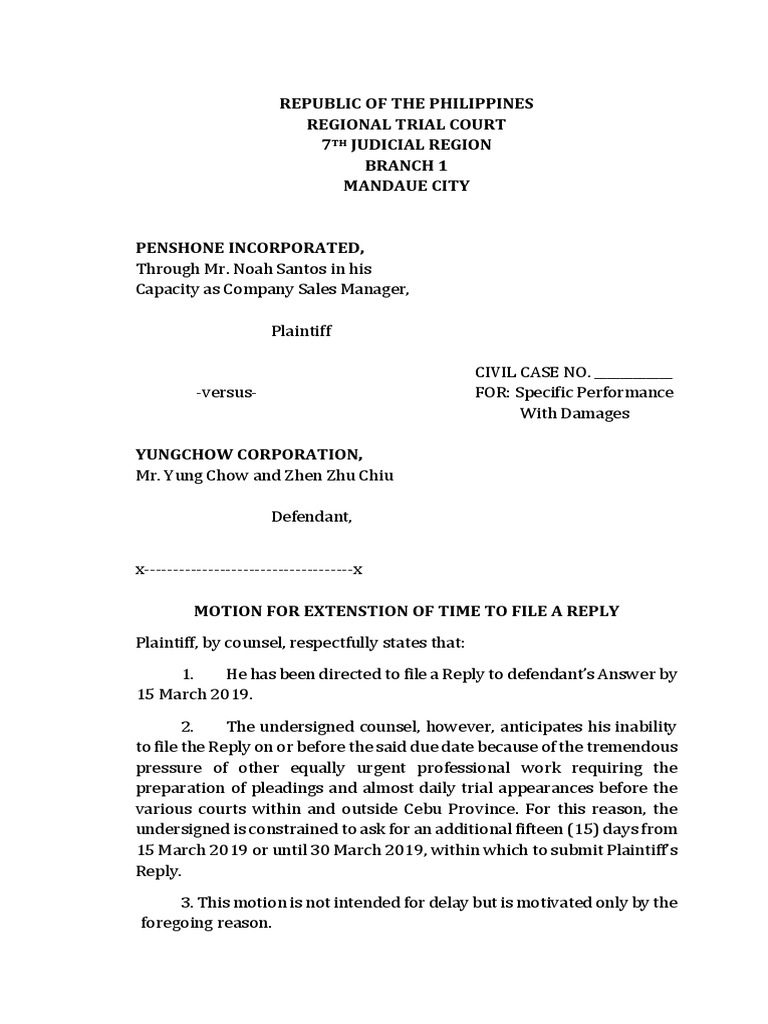 Motion for Extension of Time to Reply | PDF | Public Law | Government