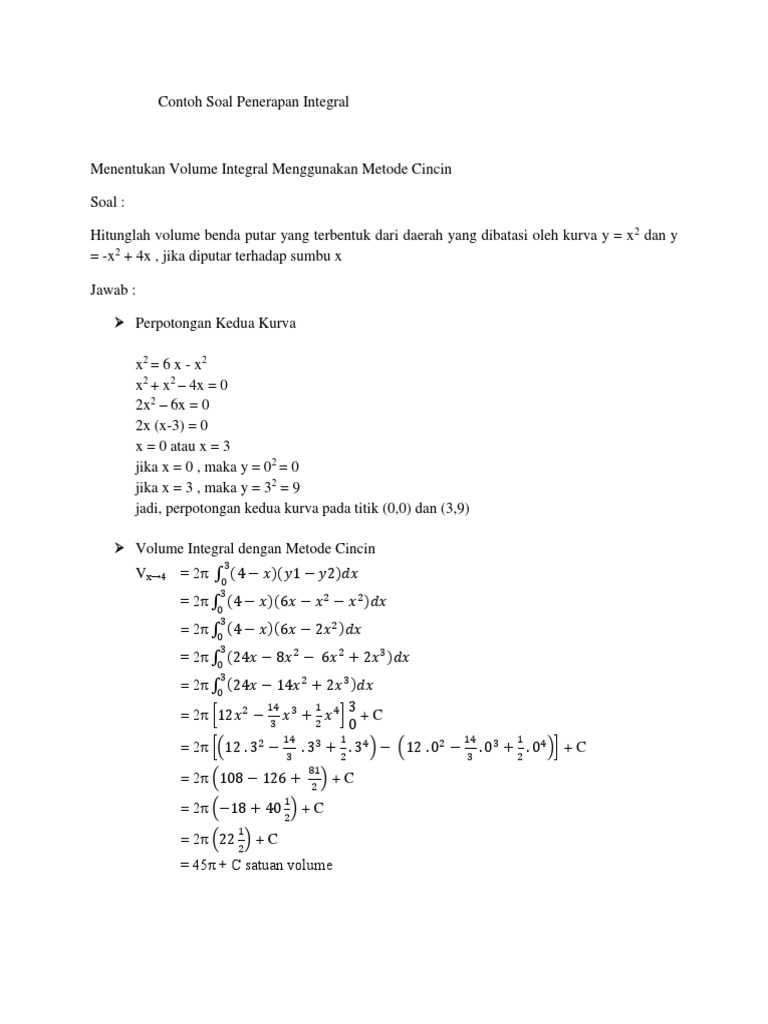 26 Contoh Soal Integral Metode Cincin Kumpulan Contoh Soal