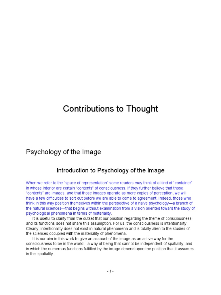 Contributions To Thought: Psychology of The Image | PDF | Perception ...