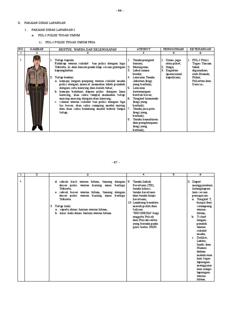 Panduan Pakaian Dinas Polri PDL-I | PDF