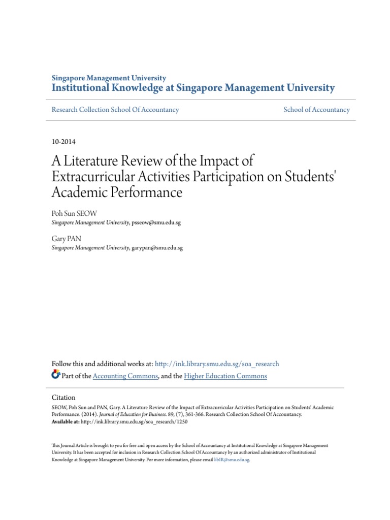 Impact of Extracurricular Activities on Academic Performance | PDF ...