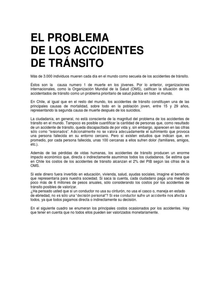 El Problema de Los Accidentes de Transito | PDF | Accidente de tráfico ...