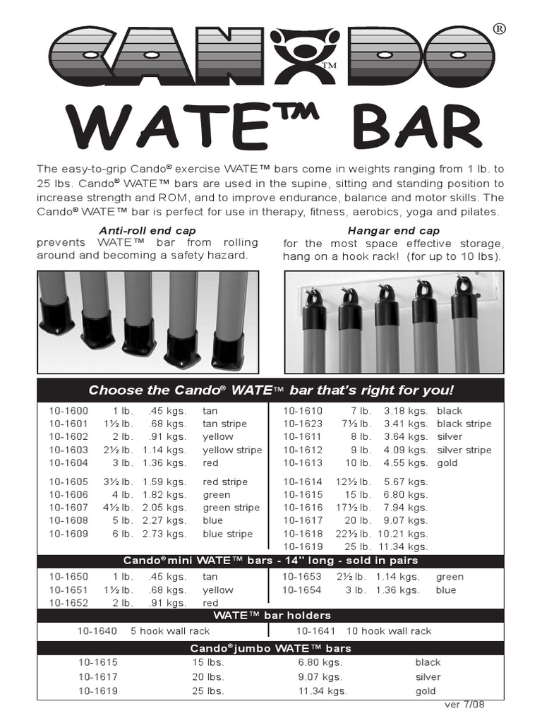 Cando Wate Bar Brochure User Manual PDF Elbow Physical Exercise