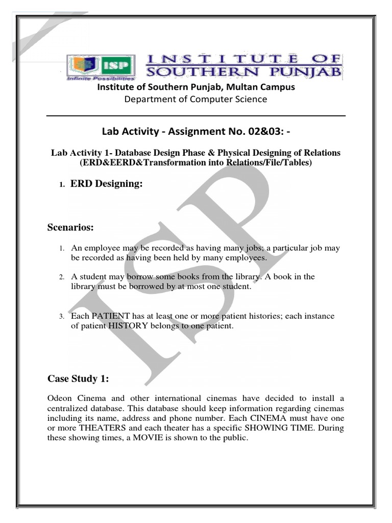 Database Design Lab Assignment | PDF | Movie Theater | Databases