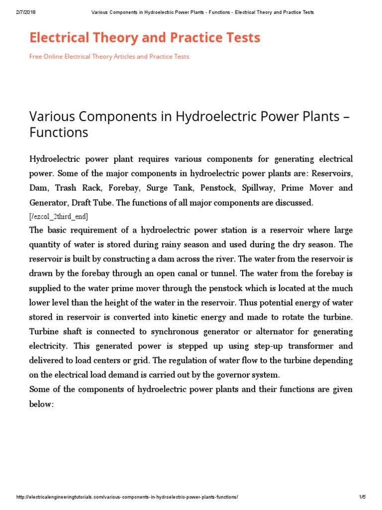 Components and Functions of Hydroelectric Plants | PDF ...