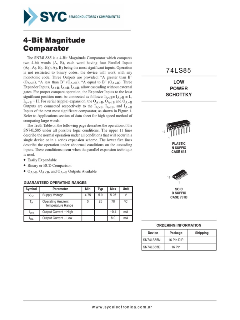 74LS85 PDF | PDF | Computer Engineering | Electronic Engineering