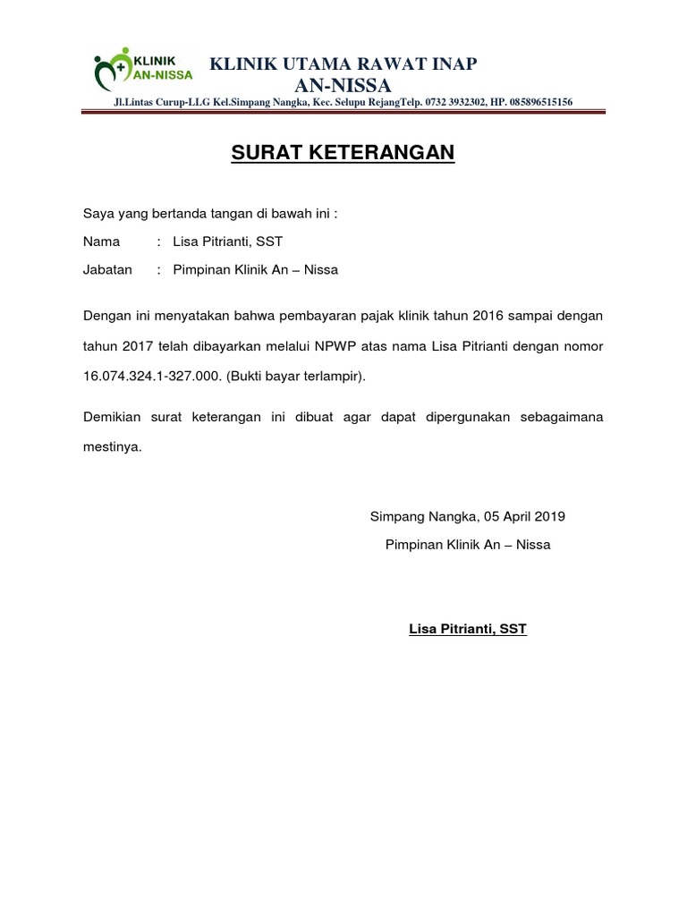 Contoh Surat Membatalkan Sst