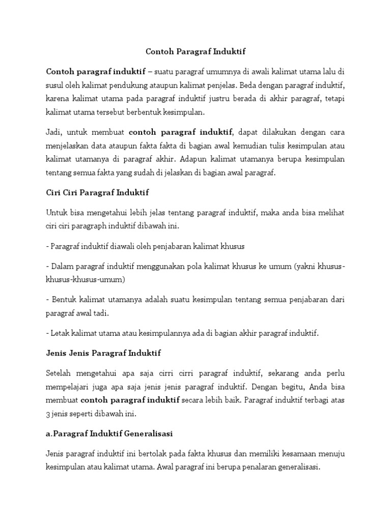 48 Contoh Paragraf Induktif