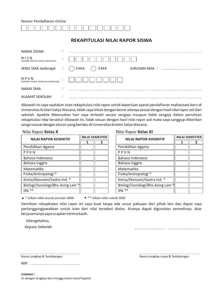 Formulir Nilai Rapor PDF | PDF