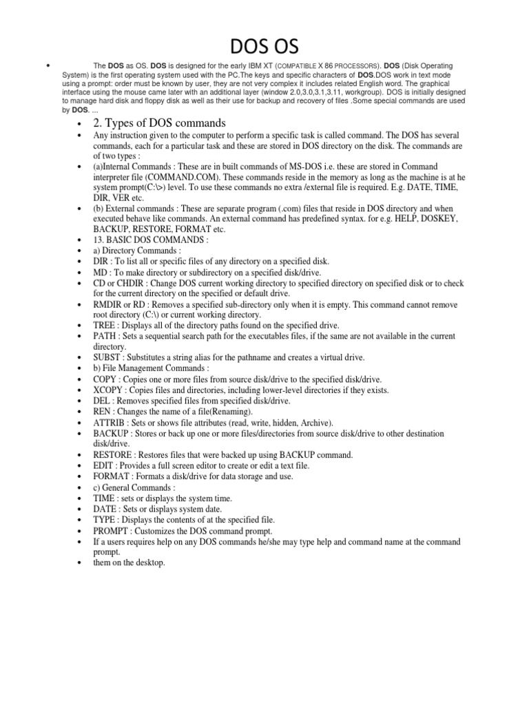 Dos Os: 2. Types of DOS Commands | PDF | Dos | Computer File