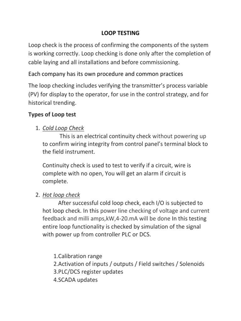 Loop Testing: Cold and Hot Procedures | PDF | Technology & Engineering