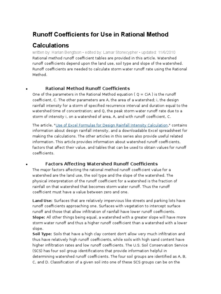 Rational Method Runoff Coefficient Table | Surface Runoff | Soil