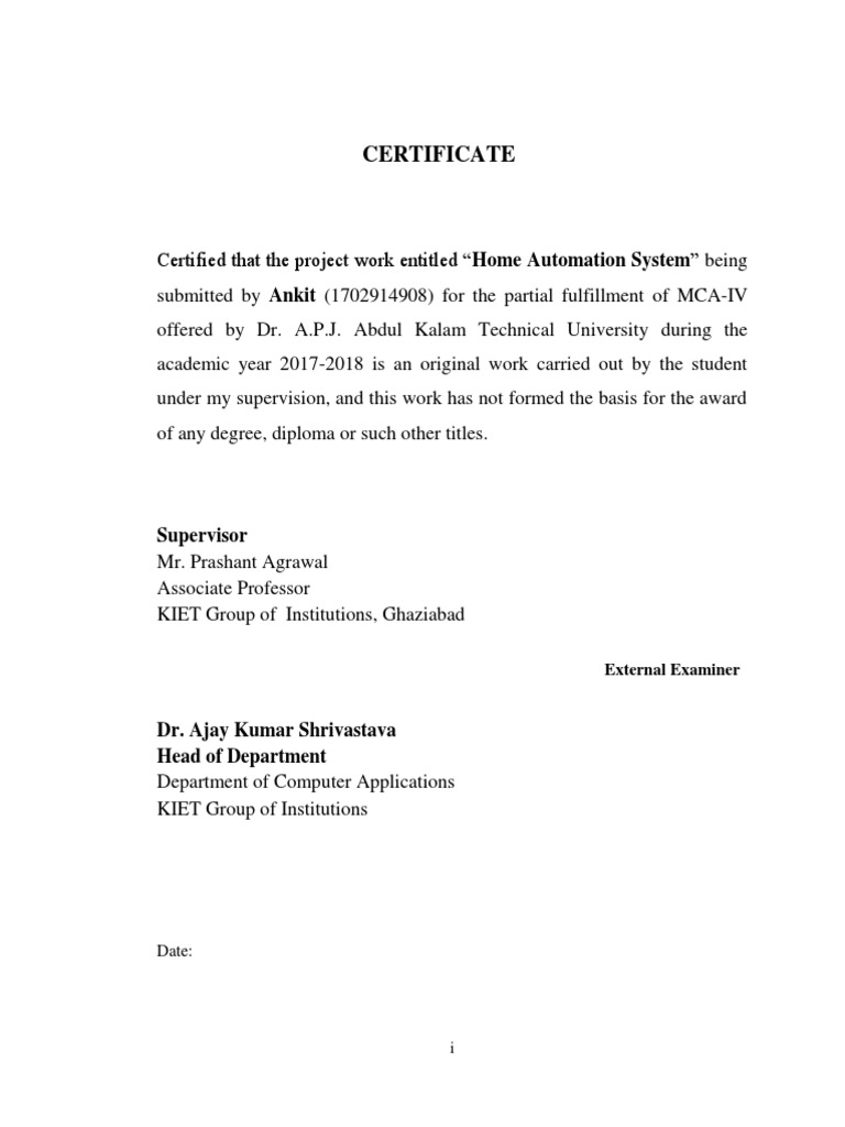 Home Automation System Project Certificate | PDF | Android (Operating ...