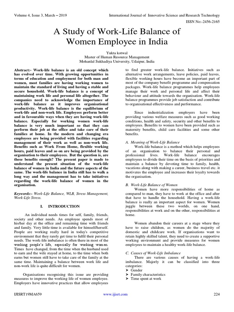 A Study of Work-Life Balance of Women Employee in India | PDF | Work ...