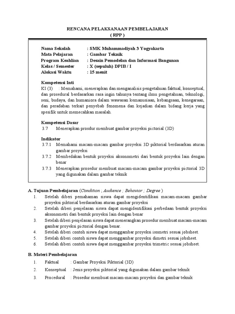RPP Micro Teaching Gambar Teknik 15 Menit | PDF | Seni | Teknologi ...