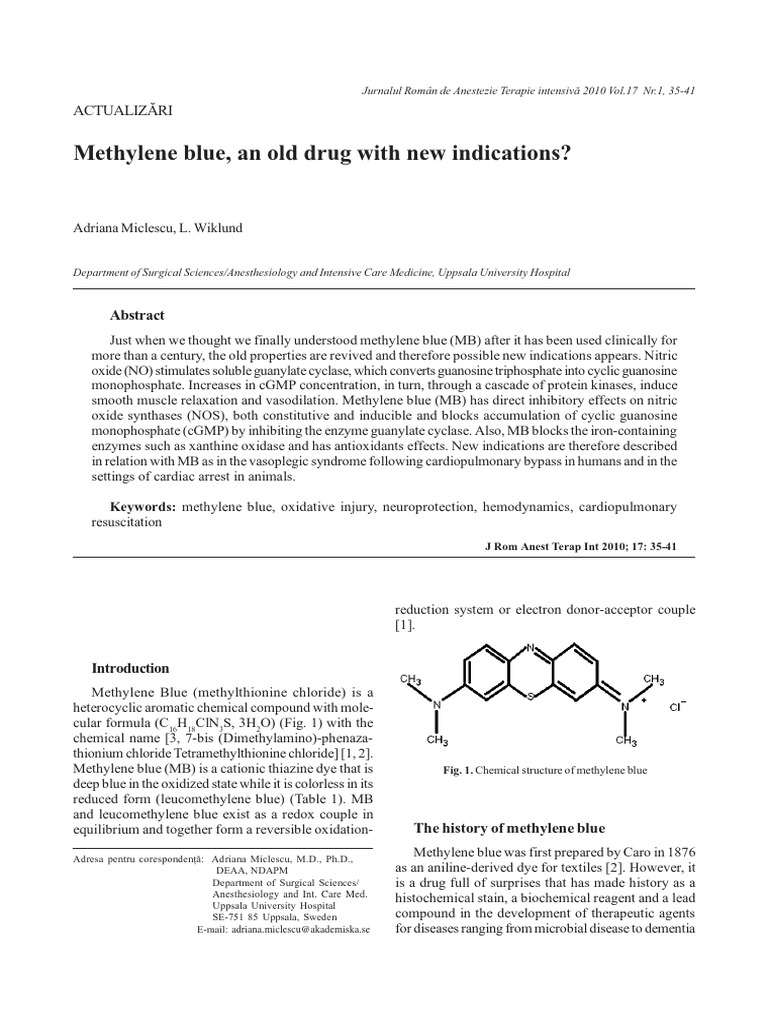 Methylene Blue: New Clinical Indications | PDF | Cardiopulmonary ...