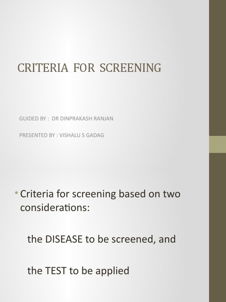 Criteria For Screening | PDF | Screening (Medicine) | Sensitivity And ...